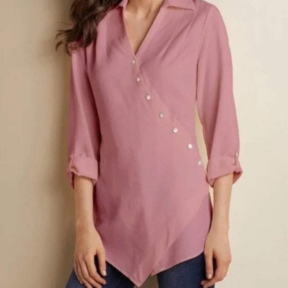 NWOT Soft Surroundings Tencel Tunic Top w/ Rolled Sleeves Rose Pink -‎ Medium